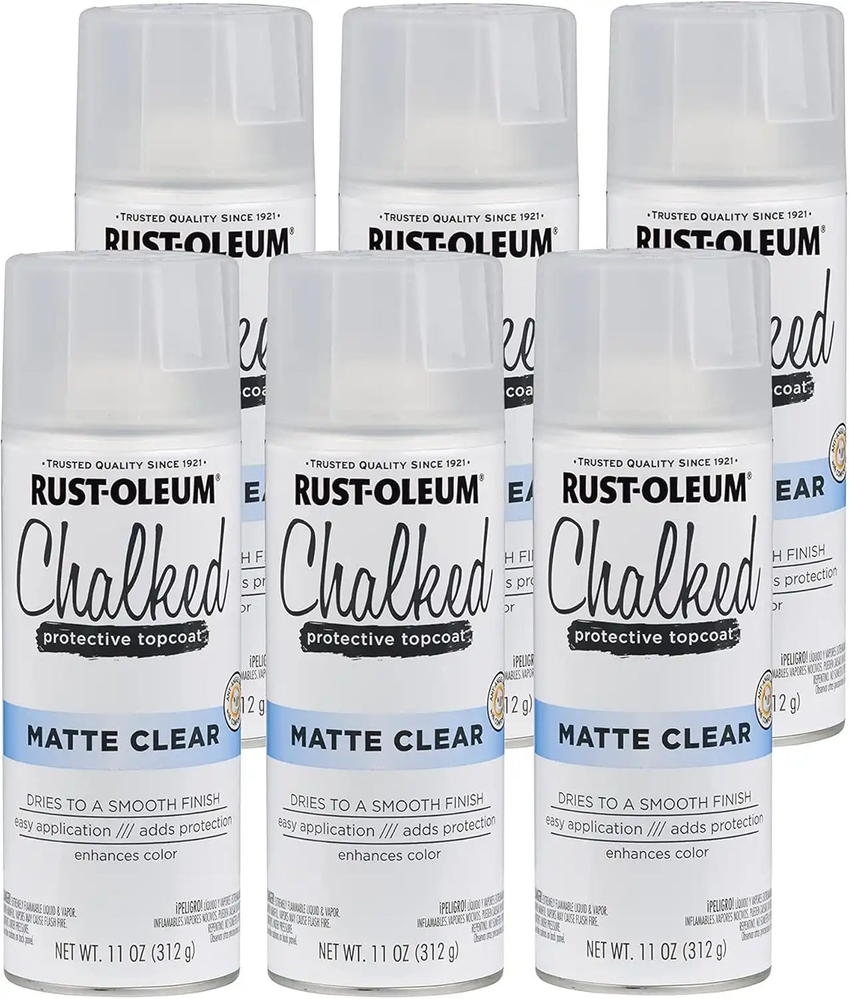 Rust-Oleum Matte Clear Chalked All-in-One Ultra Matte Spray Paint | One Coat Coverage | No Primer, Sanding, Or Topcoat Needed | Easy Spray Application | Made in USA | 12 OZ | 6 Pack