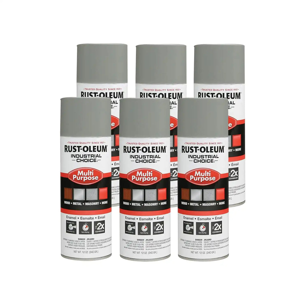 Rust-Oleum 1684830-6PK Industrial Choice 1600 System Multi-Purpose Spray Paint, 12 oz, Dove Gray, 6 Pack