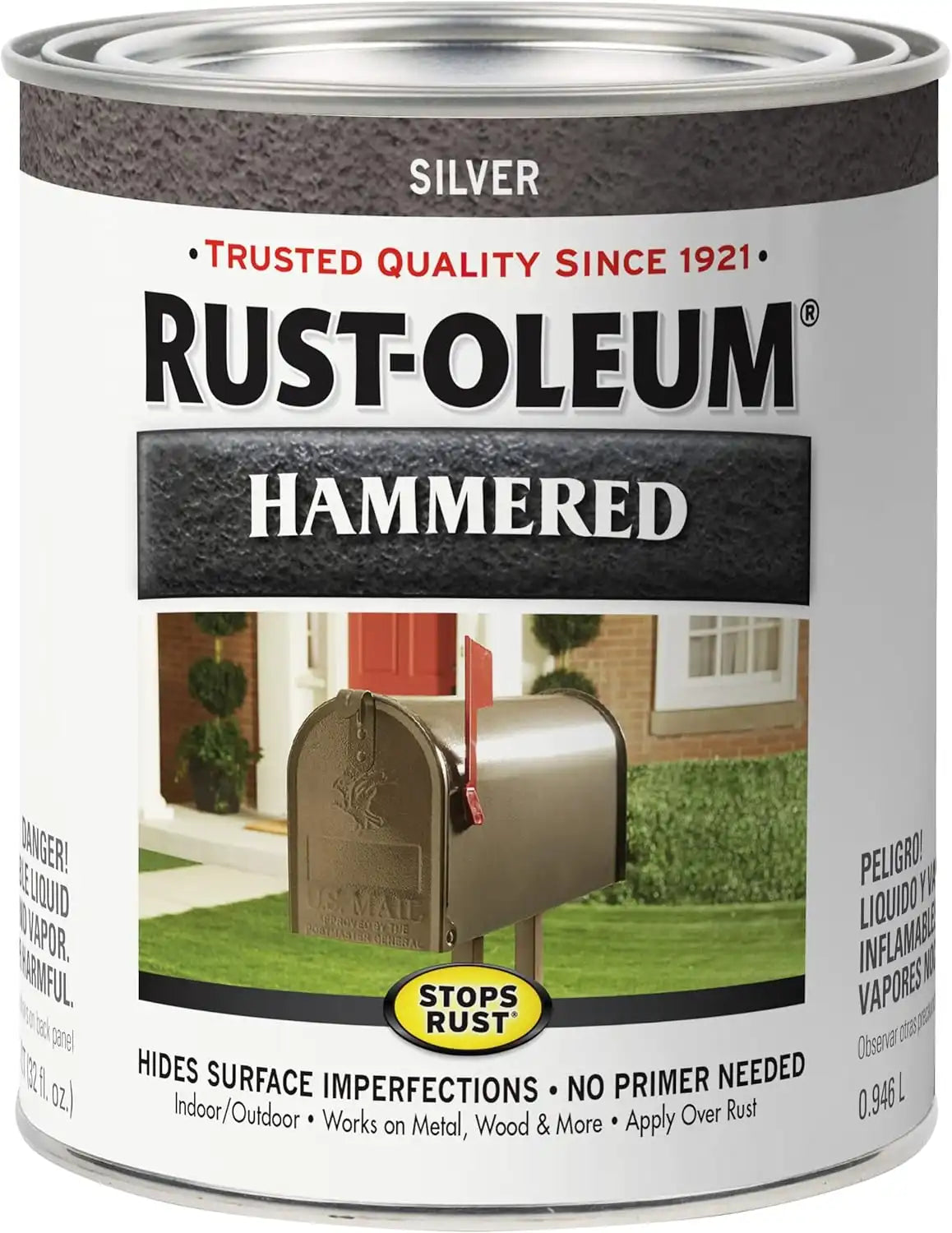 Rust-Oleum 7213502 Stops Rust Hammered Finish Paint, Quart, Silver