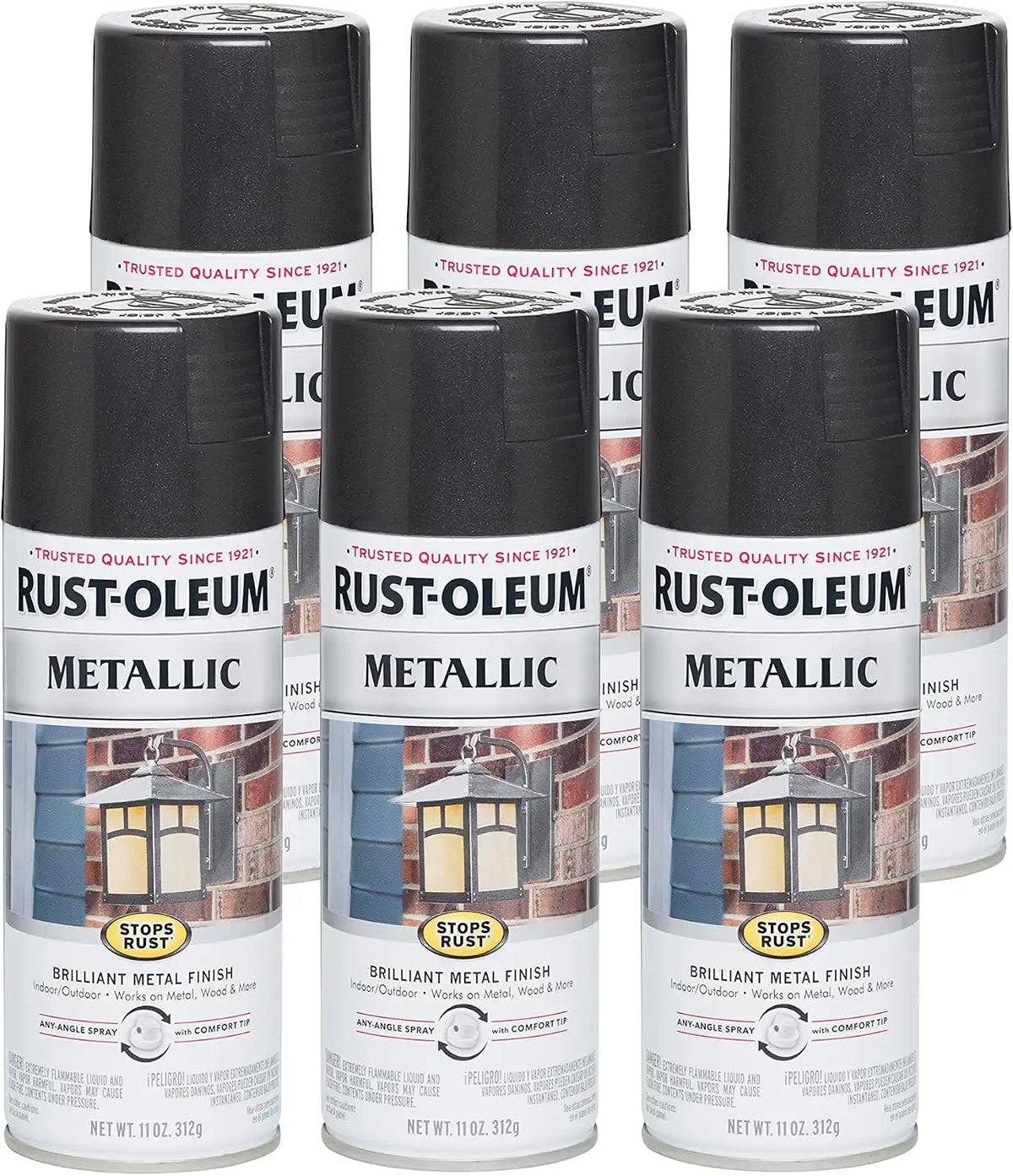Rust-Oleum 7250830-6PK Stops Rust Metallic Spray Paint, 11 oz, Black Night, 6 Pack