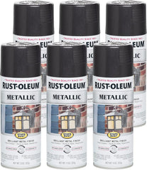 Rust-Oleum 7250830-6PK Stops Rust Metallic Spray Paint, 11 oz, Black Night, 6 Pack