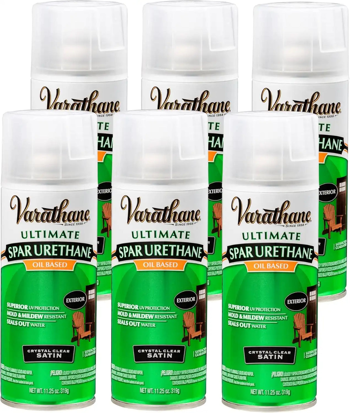 Varathane Oil-Based Ultimate Spar Urethane Spray, 11.25 oz, Satin, 6 Pack