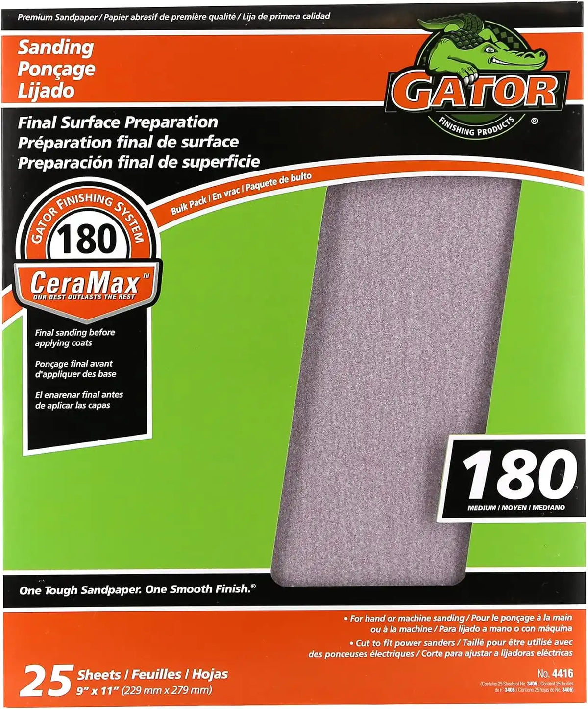 Gator CeraMax 9" x 11" Ceramic Sanding Sheets, 180 Grit, 25 Pack