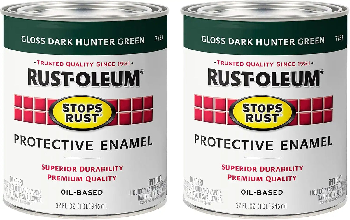Rust-Oleum 7733502-2PK Stops Rust Brush On Paint, Quart, Gloss Dark Hunter Green, 2 Pack