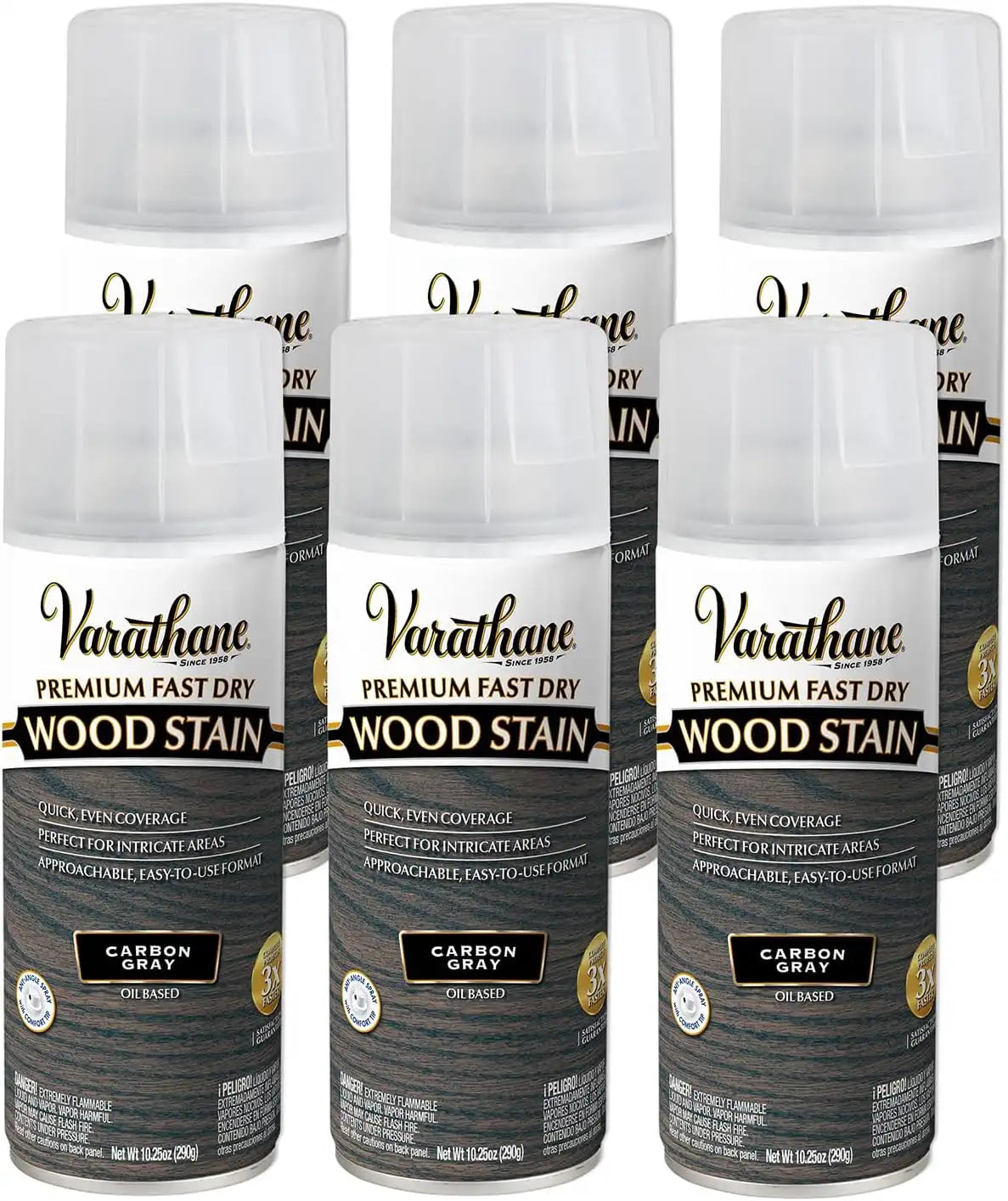 Varathane Premium Fast Dry Wood Stain Spray | 1 Hour Dry Time | 1 Coat Color | Interior Wood Stain | Furniture, Cabinets, Doors, Trim | 10.25 oz | 6 Pack | Carbon Gray