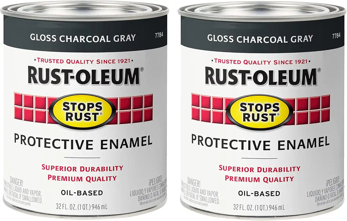 Rust-Oleum 7784502-2PK Stops Rust Brush On Paint, Quart, Gloss Charcoal Gray, (Pack of 2)
