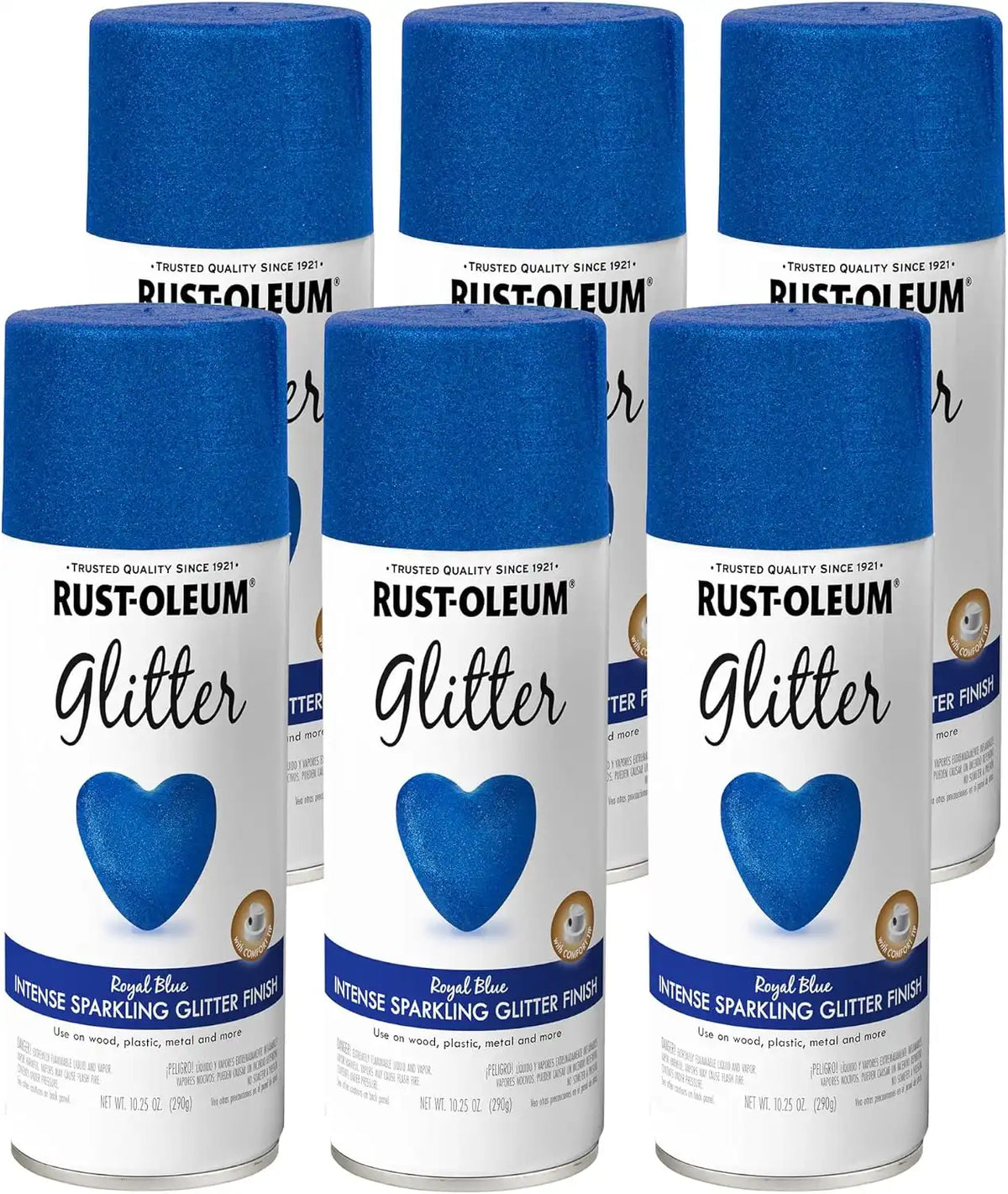 Rust-Oleum 299425-6PK Specialty Glitter Spray Paint, 10.25 Oz, Royal Blue, 6 Pack