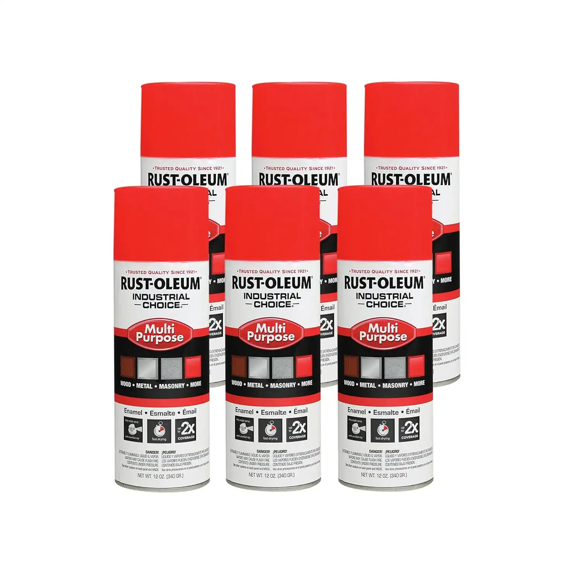 Rust-Oleum 1655830-6PK Industrial Choice 1600 System Multi-Purpose Spray Paint, 12 oz, Fluorescent Red-Orange, 6 Pack