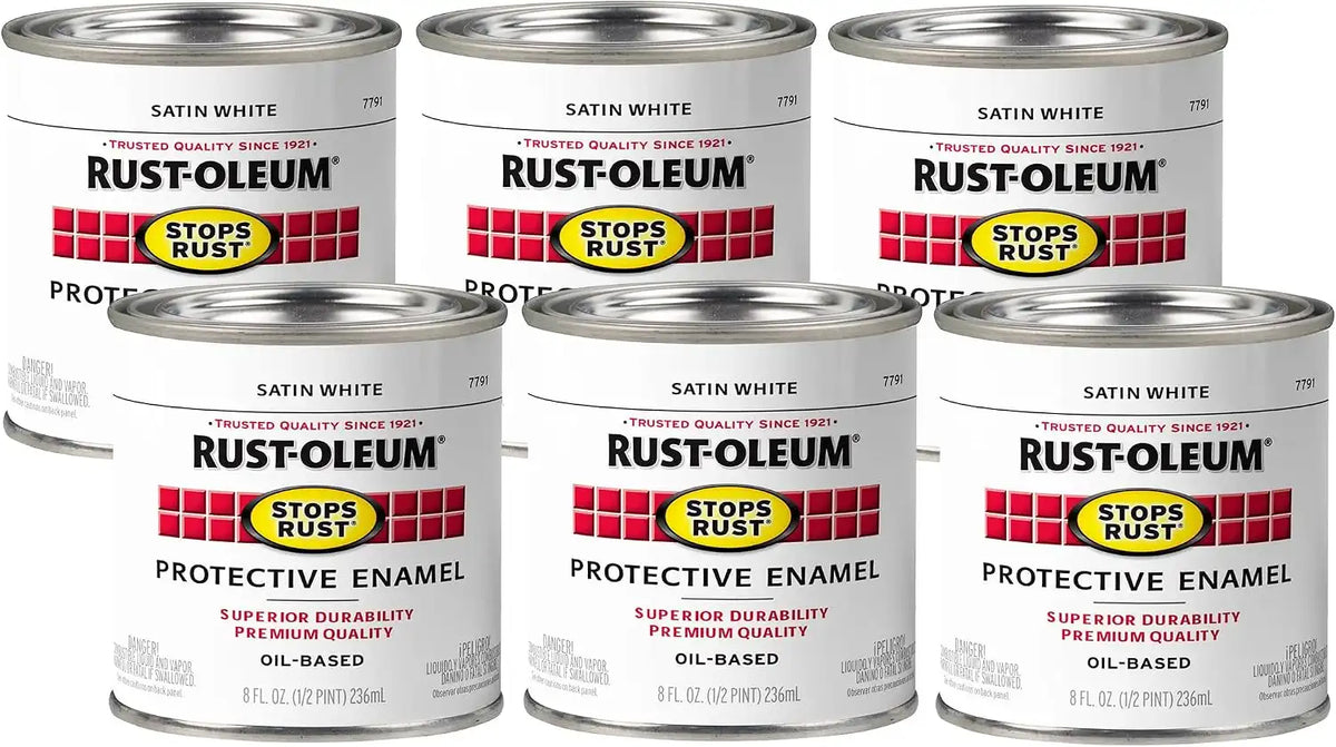 Rust-Oleum 7791730-6PK Stops Rust Brush On Paint, Half Pint, Satin White, 6 Pack
