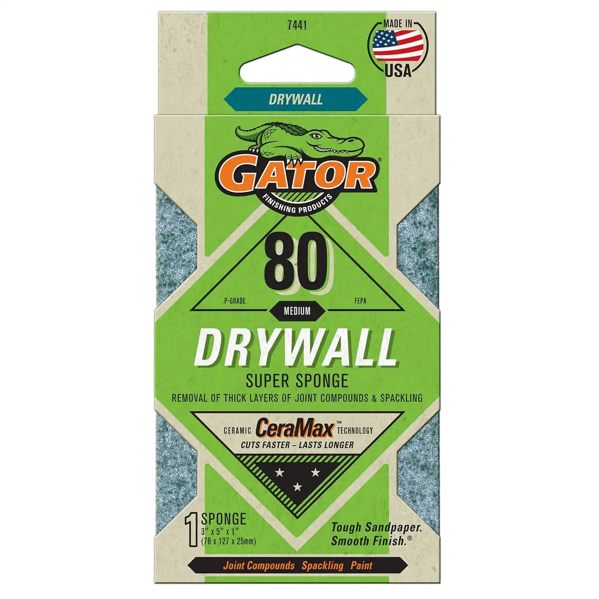 Gator 7441GA Medium 80-Grit Drywall Sanding Super Sponge, 3 x 5 x 1 Inch