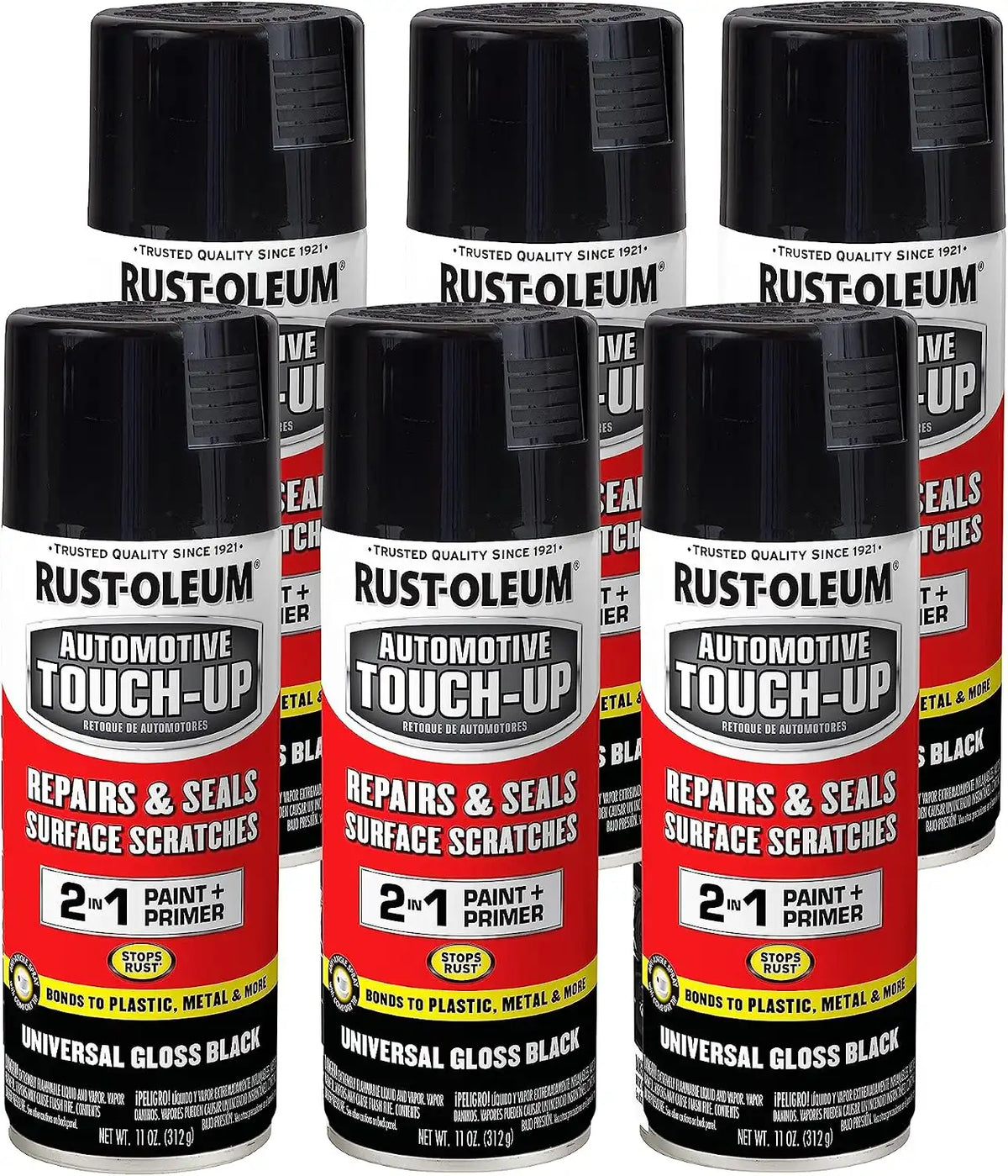 Rust-Oleum 292320-6PK Automotive Universal Touch-Up Spray Paint, 11 oz, Universal Gloss Black, 6 Pack