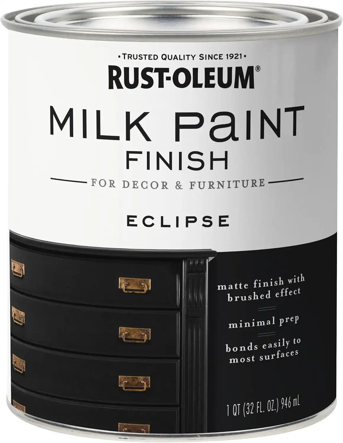 Rust-Oleum Eclipse Milk Paint Finish | Decor and Furniture Applications | Matte Finish Brushed Effect | Minimal Prep Needed | No Primers Required | Easy Clean Up | Quart