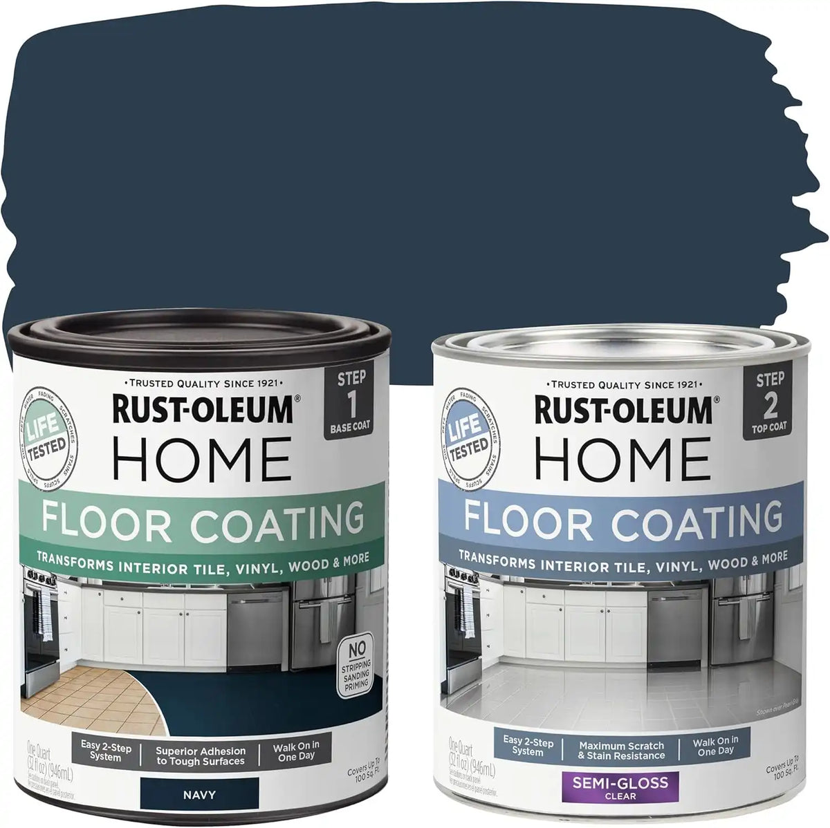 Rust-Oleum 367603 Home Interior Floor Coating Kit, Semi-Gloss Navy