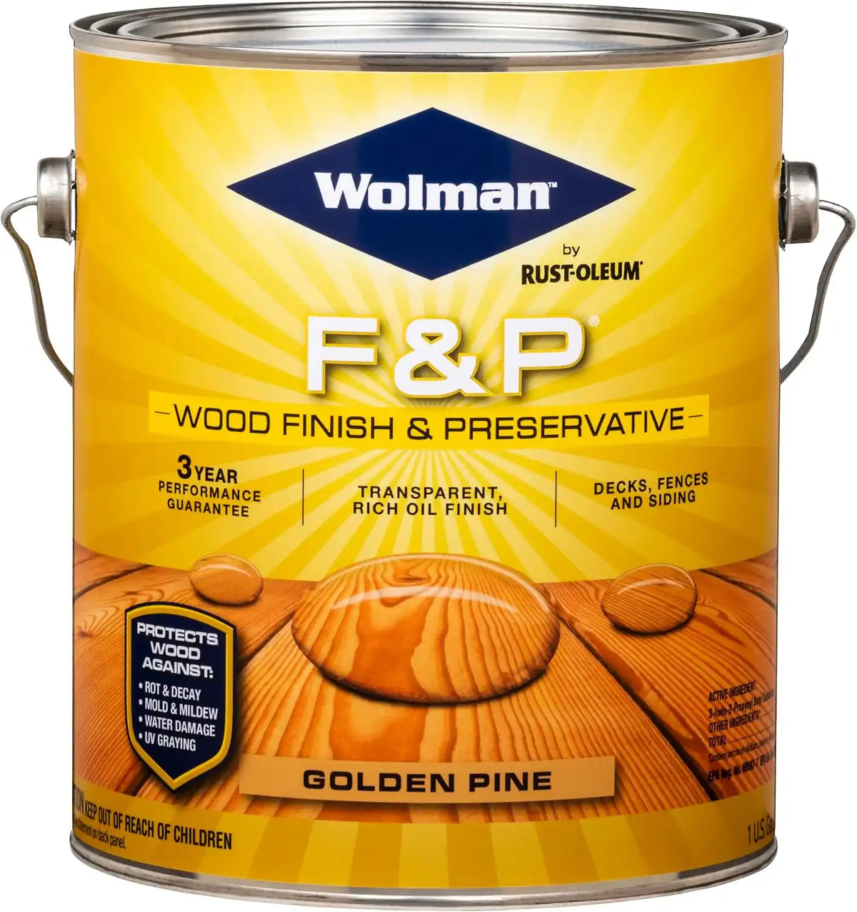 Wolman 14426 F&P Oil-Based Wood Finish & Preservative Transparent Stain, Gallon, Golden Pine