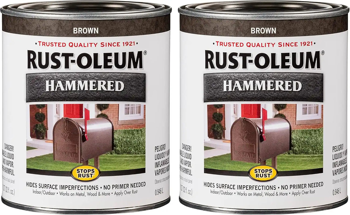 Rust-Oleum 239073-2PK Stops Rust Hammered Finish Paint, Quart, Brown, 2 Pack