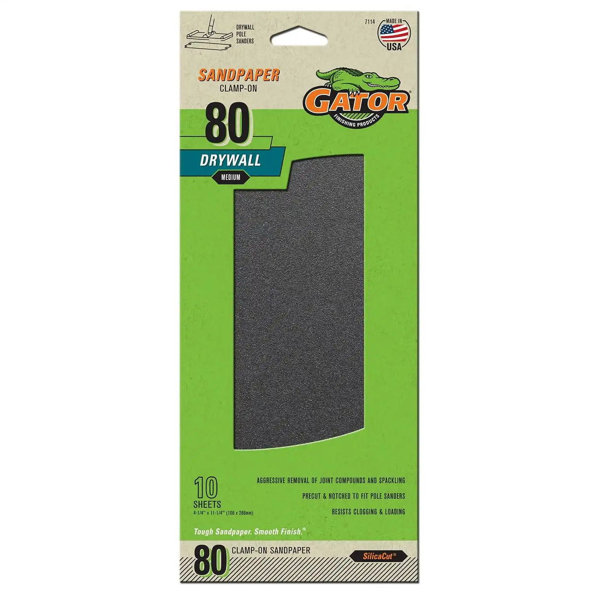 Gator 7114 Precut Drywall Sanding Screen Medium 80-Grit Sheet Sandpaper, 4.25 x 11.25 Inch, 10 Sheets