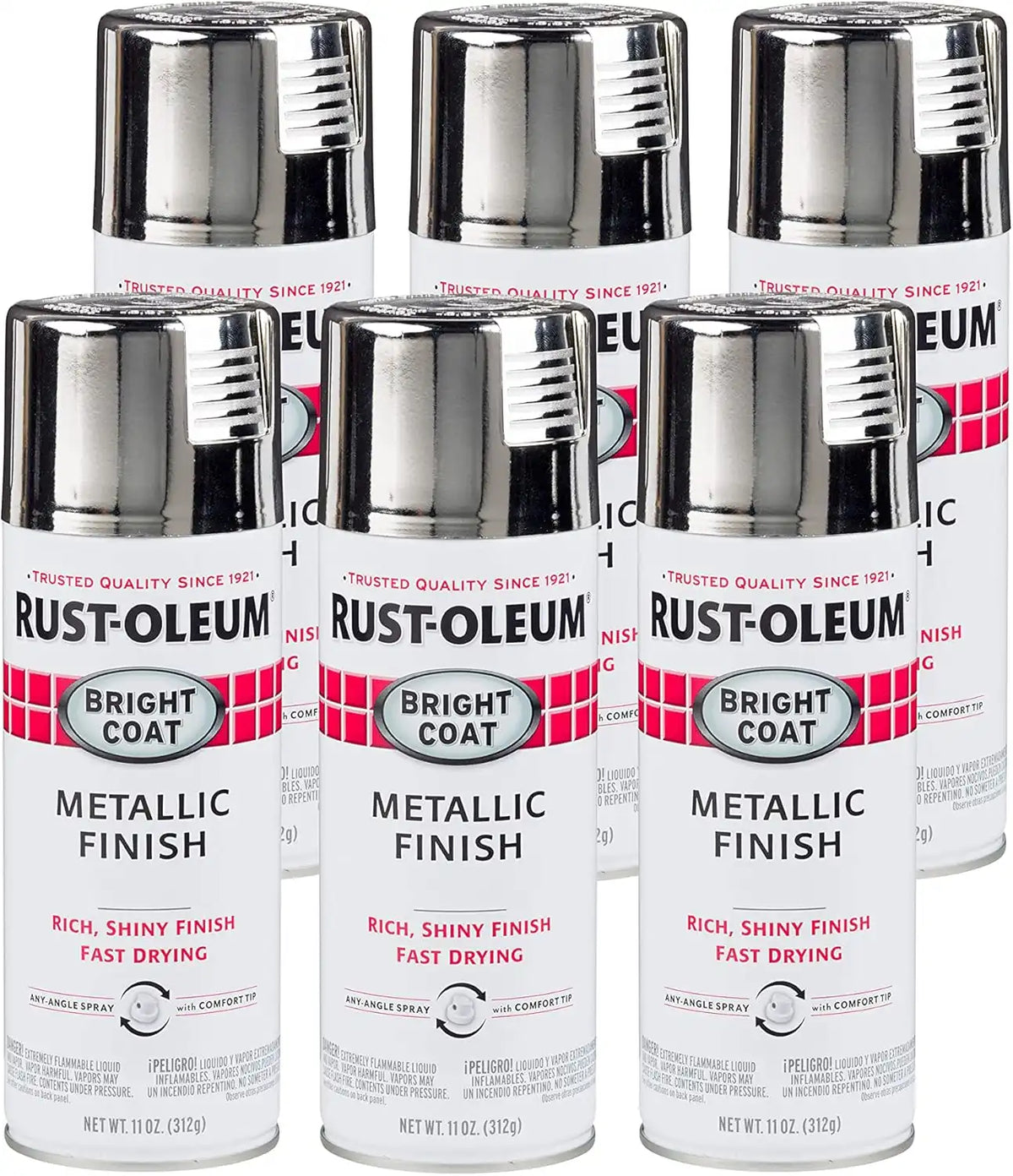 Rust-Oleum 7718830-6PK Stops Rust Bright Coat Metallic Spray Paint, 11 Oz, Chrome, (Pack of 6)
