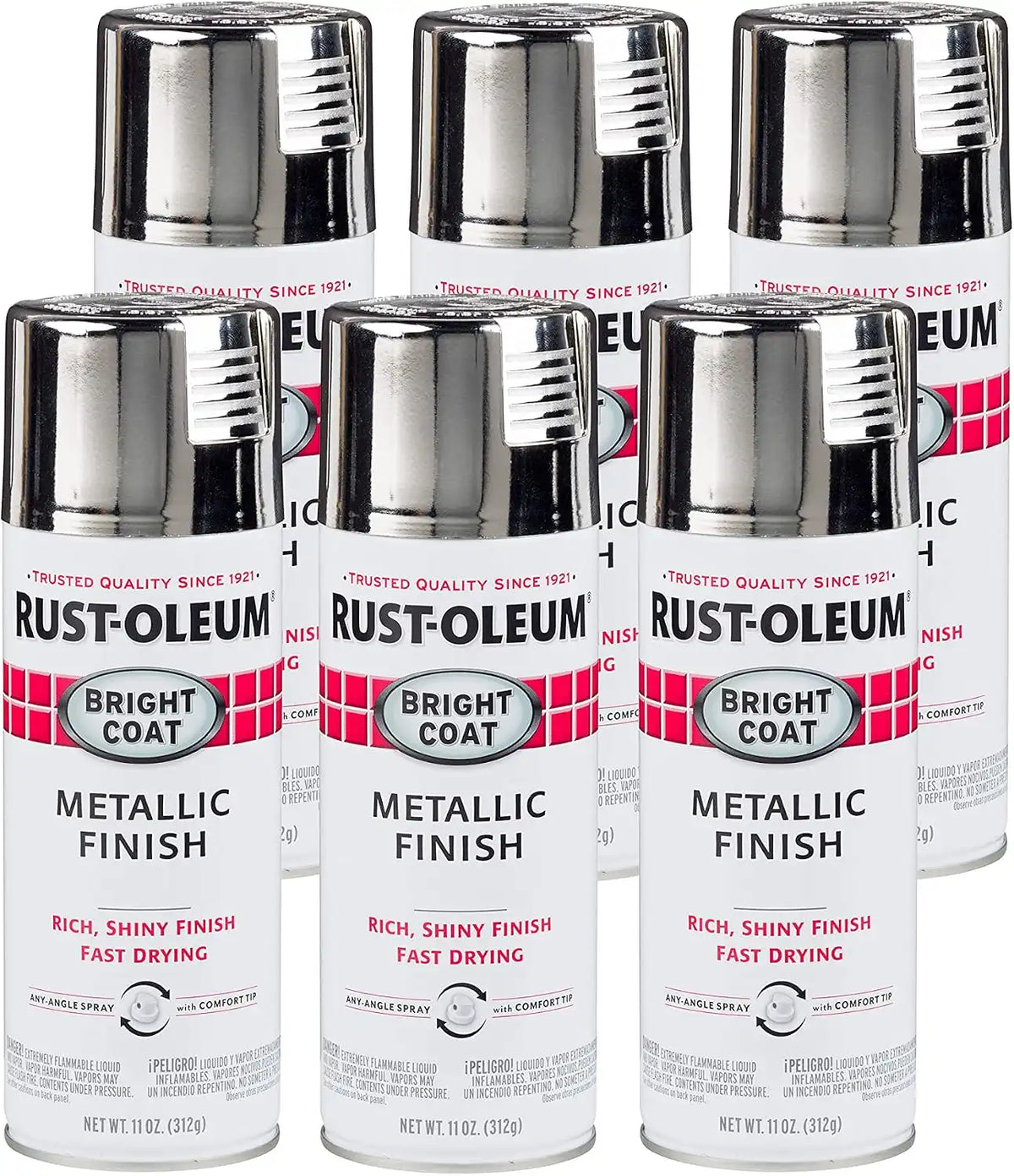 Rust-Oleum 7718830-6PK Stops Rust Bright Coat Metallic Spray Paint, 11 Oz, Chrome, (Pack of 6)