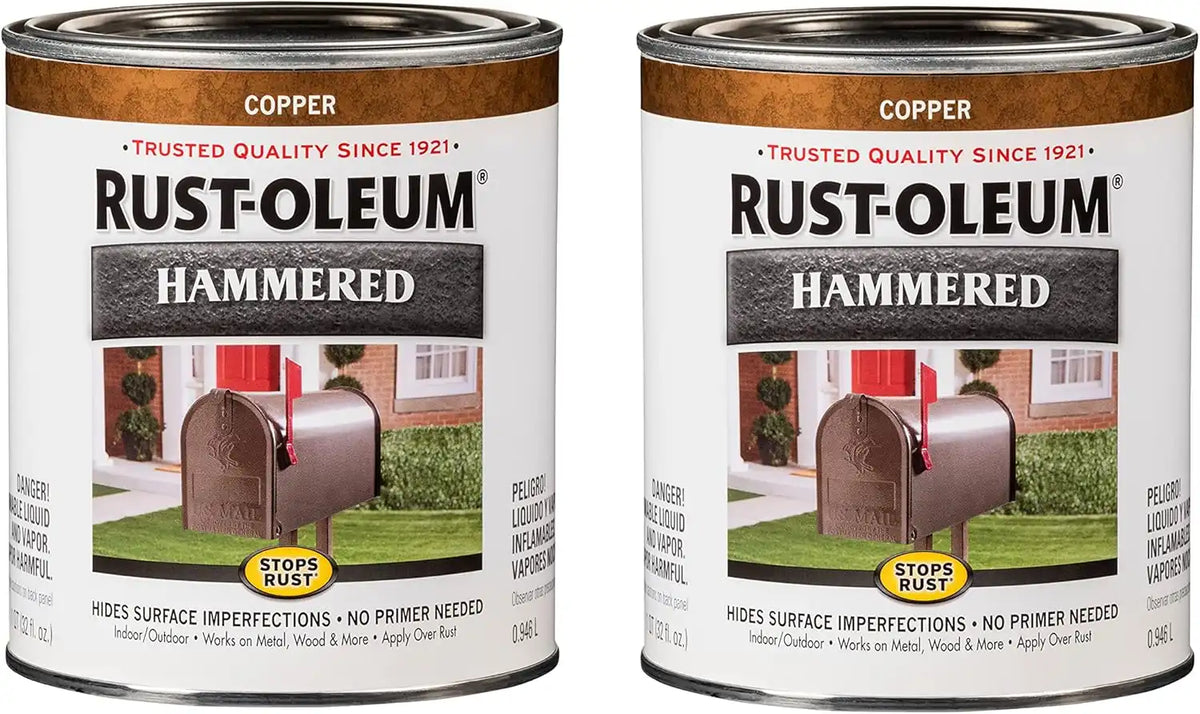 Rust-Oleum 239074-2PK Stops Rust Hammered Finish Paint, Quart, Copper, (Pack of 2)