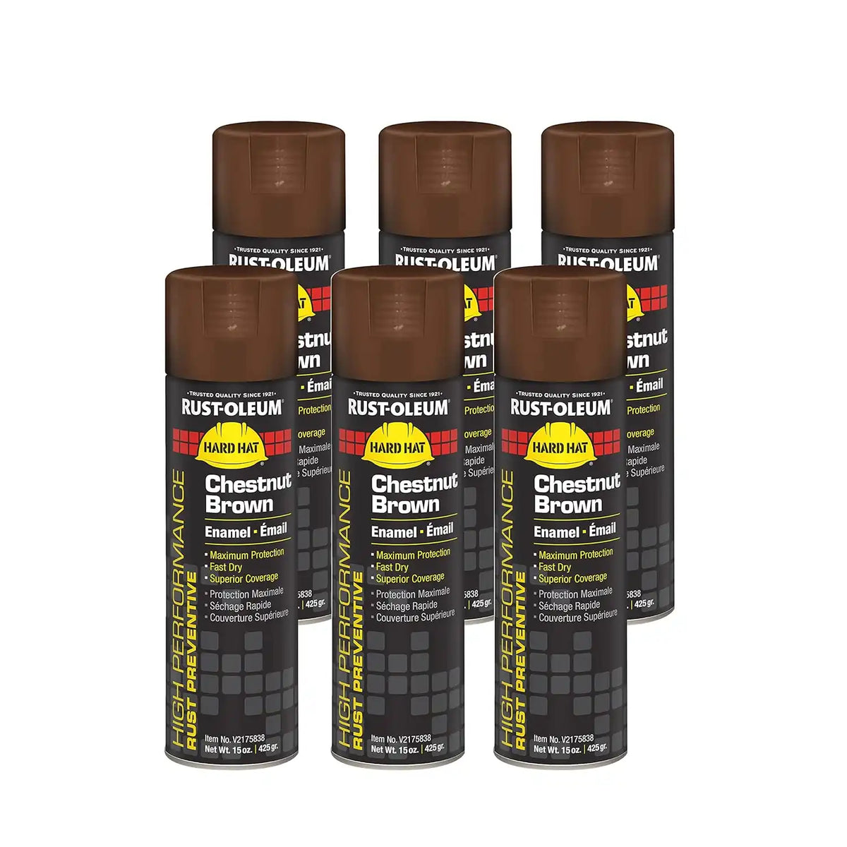 Rust-Oleum V2175838 High Performance V2100 System Rust Preventive Enamel Spray Paint, 20 fl. oz. Container, 15 oz. Fill, Chestnut Brown, 6-Pack