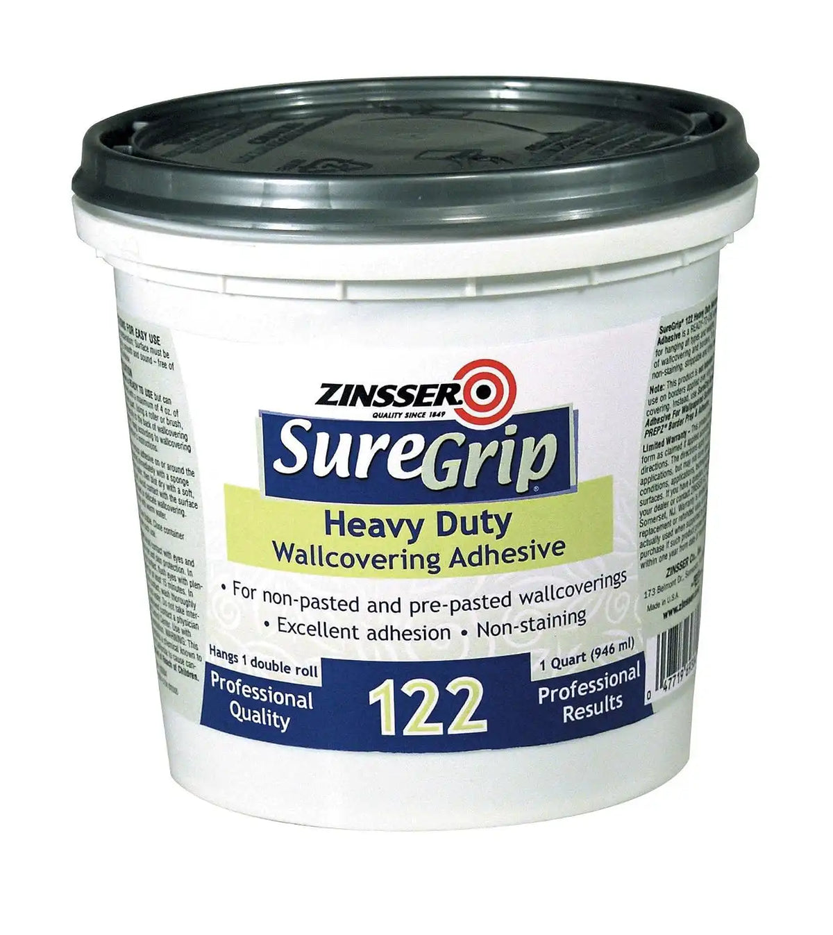 Zinsser SureGrip 122 | Heavy Duty Clear Strippable Wallcovering Adhesive | Excellent Adhesion | Dries Clear | Quart | 6 Pack