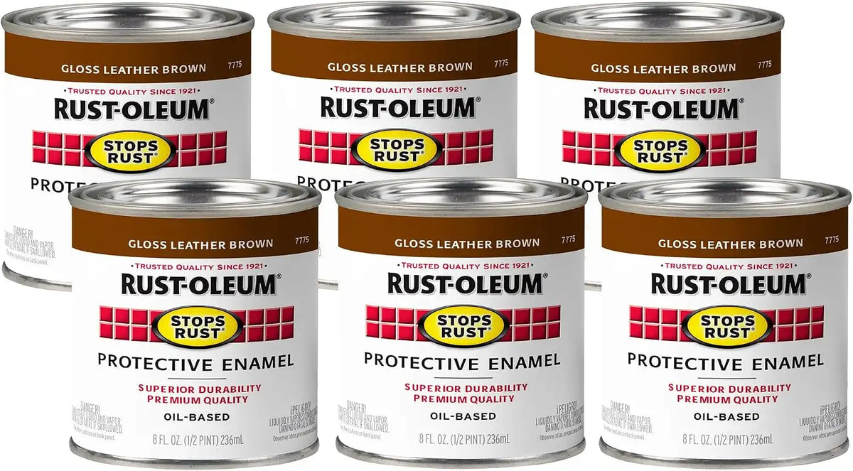 Rust-Oleum 7775730-6PK Stops Rust Brush On Paint, Half Pint, Gloss Leather Brown, (Pack of 6)