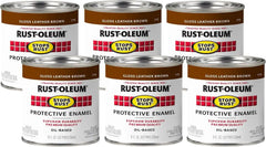 Rust-Oleum 7775730-6PK Stops Rust Brush On Paint, Half Pint, Gloss Leather Brown, (Pack of 6)