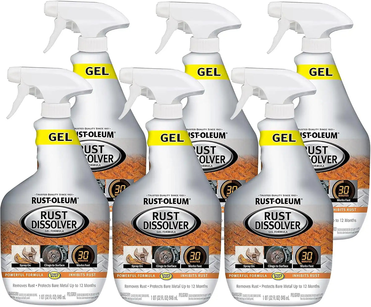 Rust-Oleum Rust Dissolver Trigger Spray Gel | Heavy-Duty Corrosion Remover for Metal Tools, Cars, Bikes, Grills, Bolts, Firearms & More | 32 oz | 6 Pack