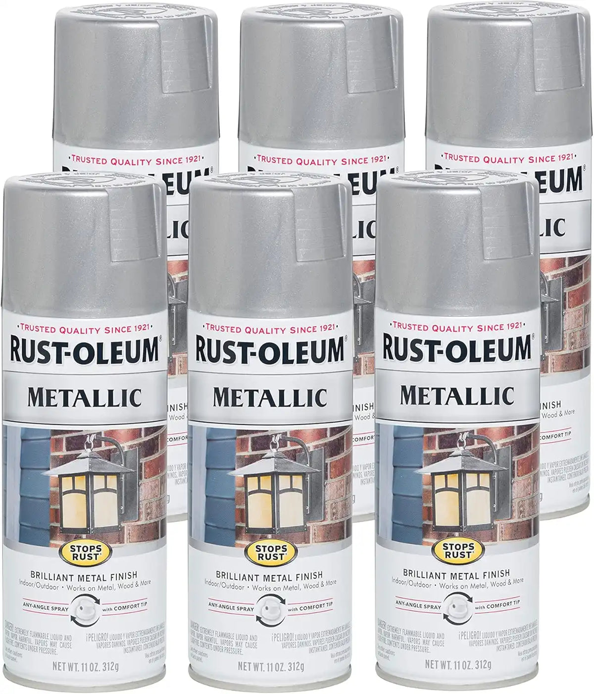 Rust-Oleum 7271830-6PK Stops Rust Metallic Spray Paint, 11 oz, Silver, 6 Pack