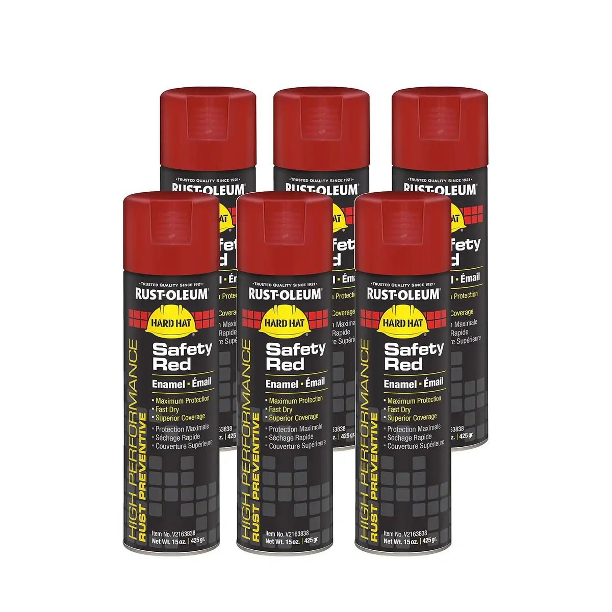 Rust-Oleum V2163838 High Performance V2100 System Rust Preventive Enamel Spray Paint, 20 fl. oz. Container, 15 oz. Fill, Safety Red, 6-Pack