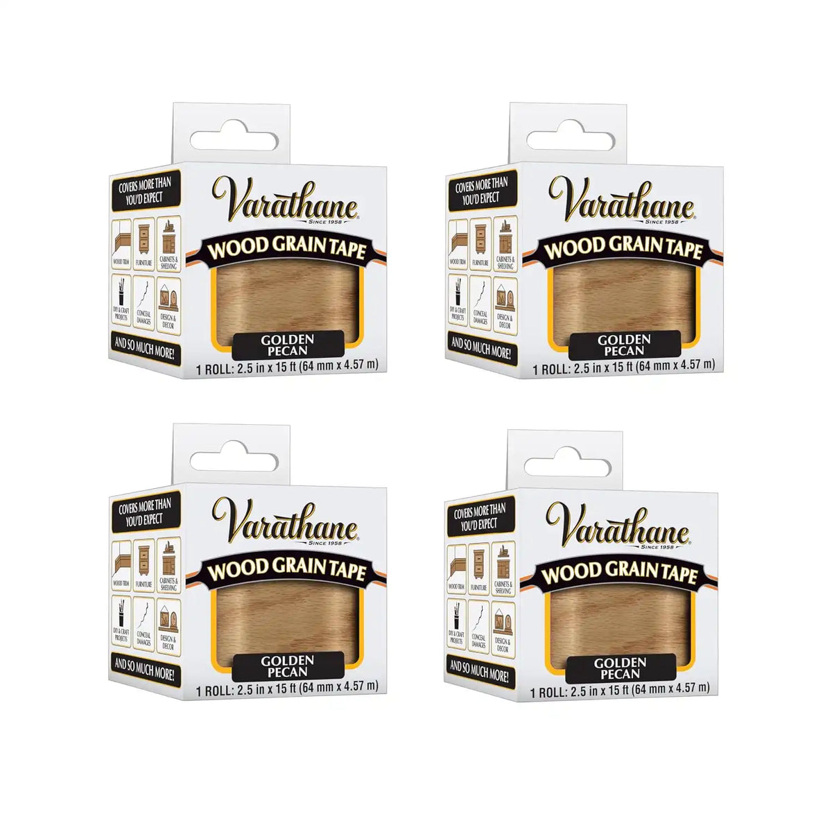 Varathane Wood Grain Tape | Mimics Real Wood Texture | Peel‑and‑Stick Application | Use on Trim, Furniture, Decor, or Conceal Damages | Golden Pecan | 2.5 in x 15 ft | 4 Pack
