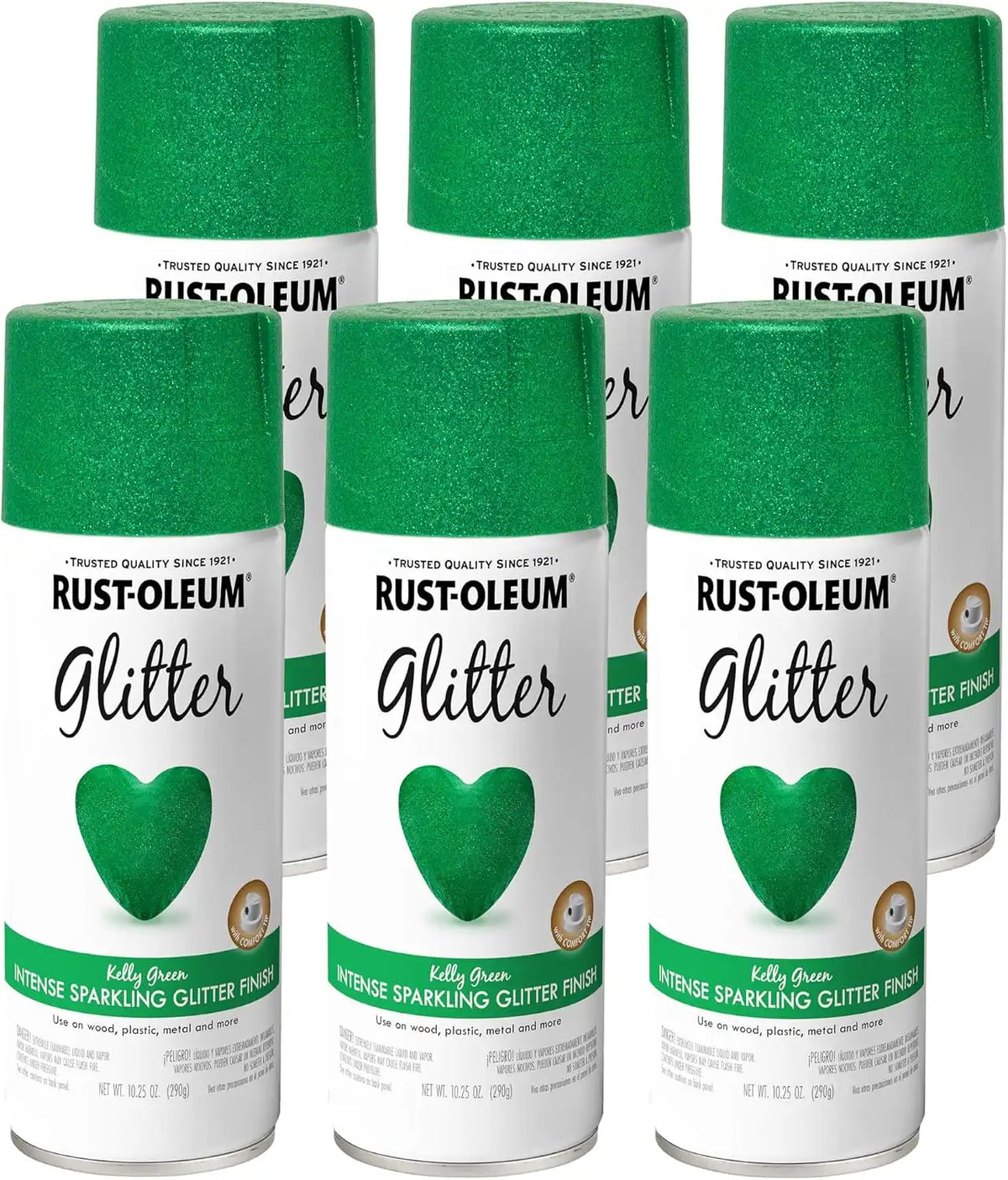 Rust-Oleum 277781-6PK Specialty Glitter Spray Paint, 10.25 Oz, Kelly Green, 6 Pack