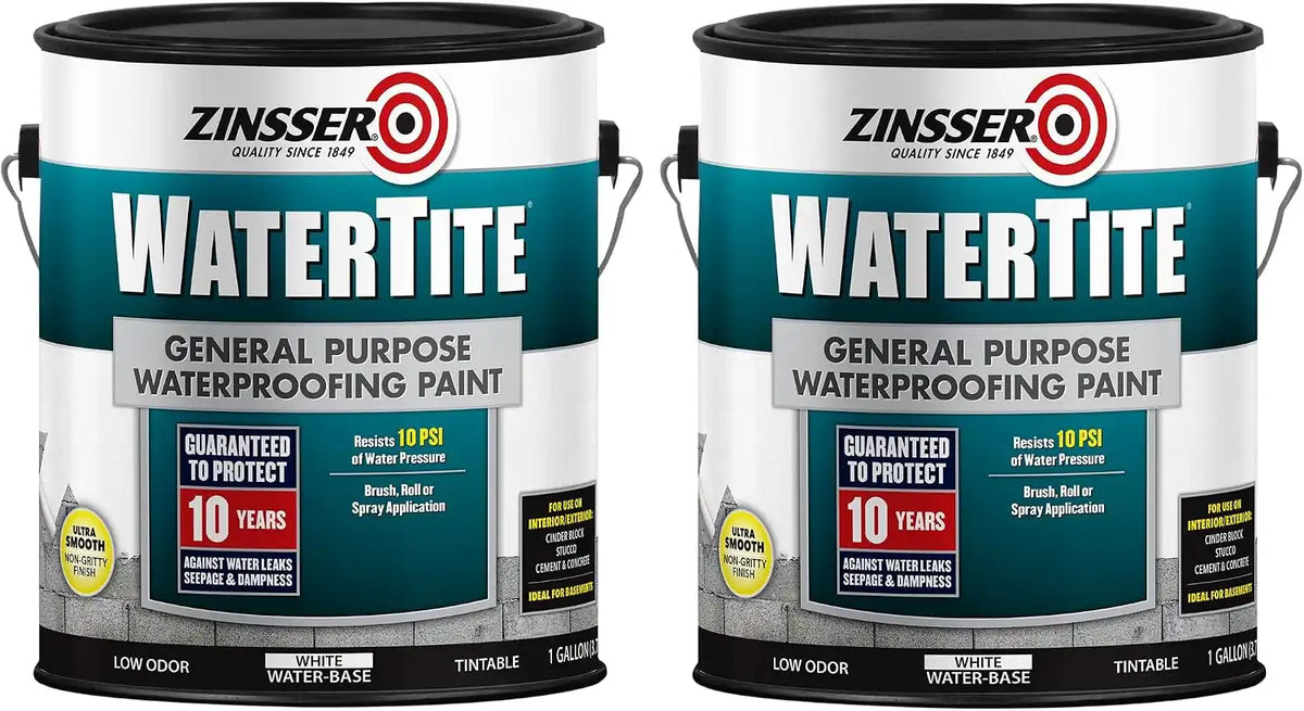 Zinsser 369381-2PK WaterTite General Purpose Waterproofing Paint, Gallon, White, 2 Pack