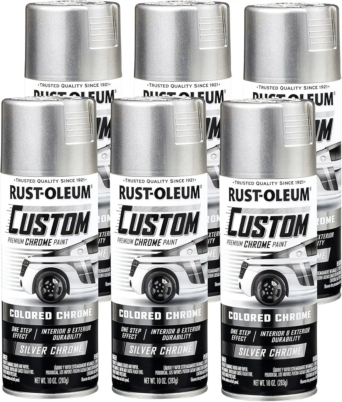 Rust-Oleum 340558-6PK Automotive Custom Chrome Spray Paint, 10 oz, Silver, 6 Pack