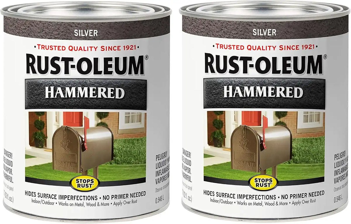Rust-Oleum 7213502-2PK Stops Rust Hammered Finish Paint, Quart, Silver, (Pack of 2)