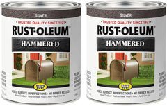 Rust-Oleum 7213502-2PK Stops Rust Hammered Finish Paint, Quart, Silver, (Pack of 2)