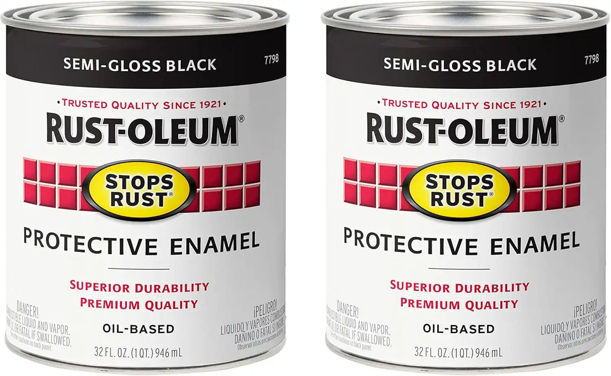 Rust-Oleum 7798502-2PK Stops Rust Brush Paint, Quart, Semi-Gloss Black