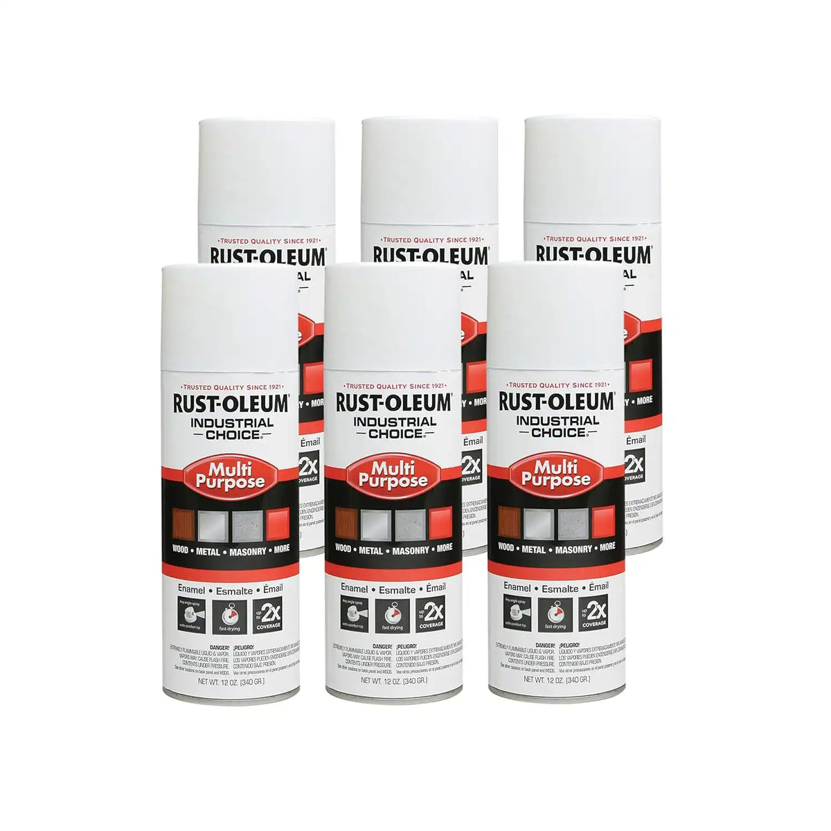 Rust-Oleum 1692830-6PK Industrial Choice 1600 System Multi-Purpose Spray Paint, 12 oz, Gloss White, 6 Pack