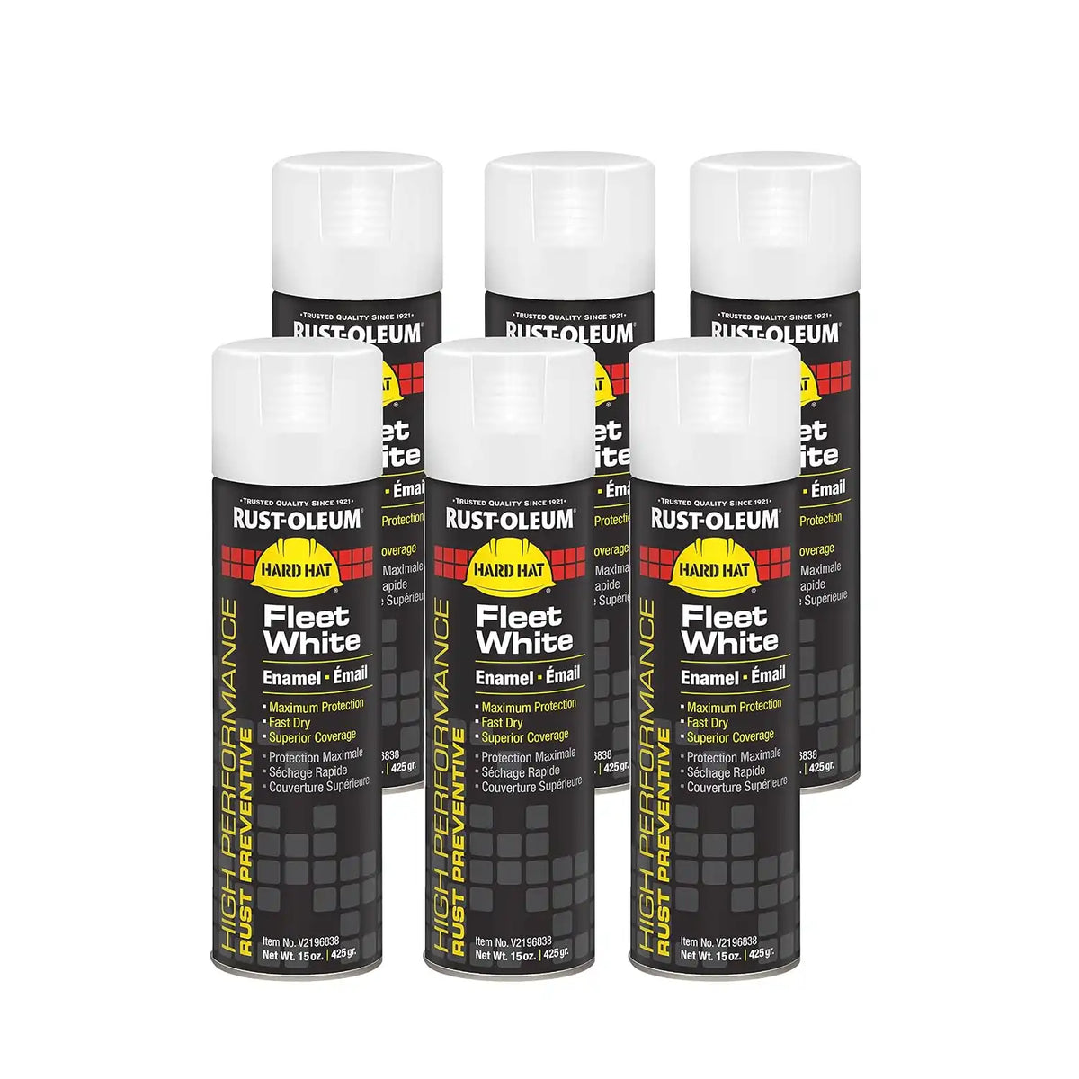 Rust-Oleum V2196838 High Performance V2100 System Rust Preventive Enamel Spray Paint, 20 fl. oz. Container, 15 oz. Fill, Fleet White, 6-Pack