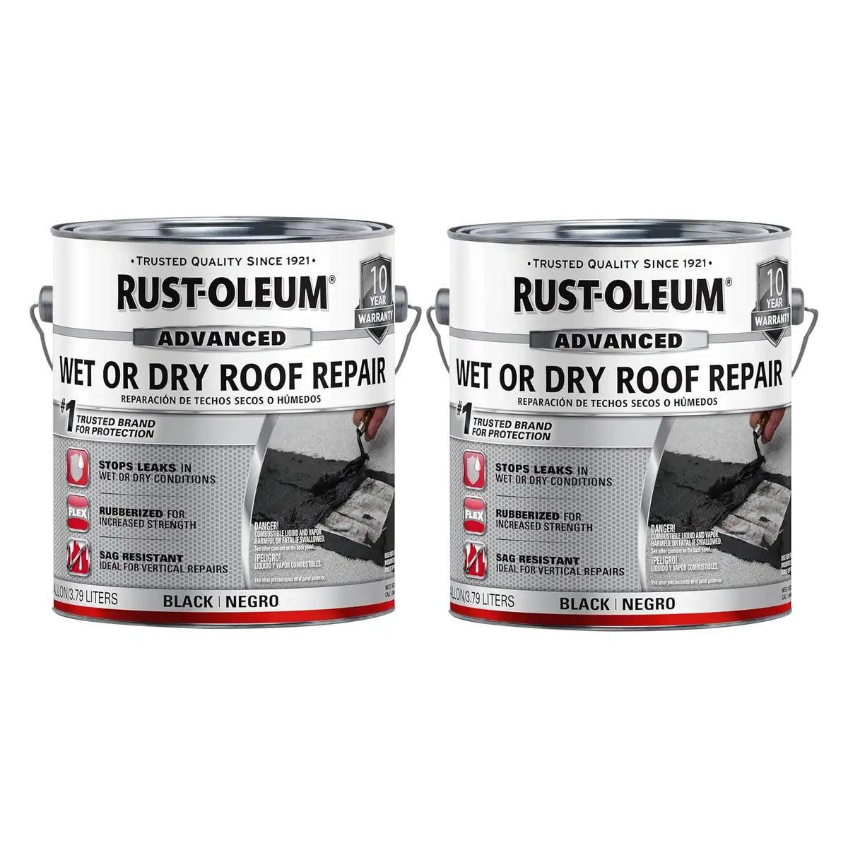 Rust-Oleum Advanced Wet or Dry Asphalt Based Roof Repair Cement, Gallon, Black, 2 Pack