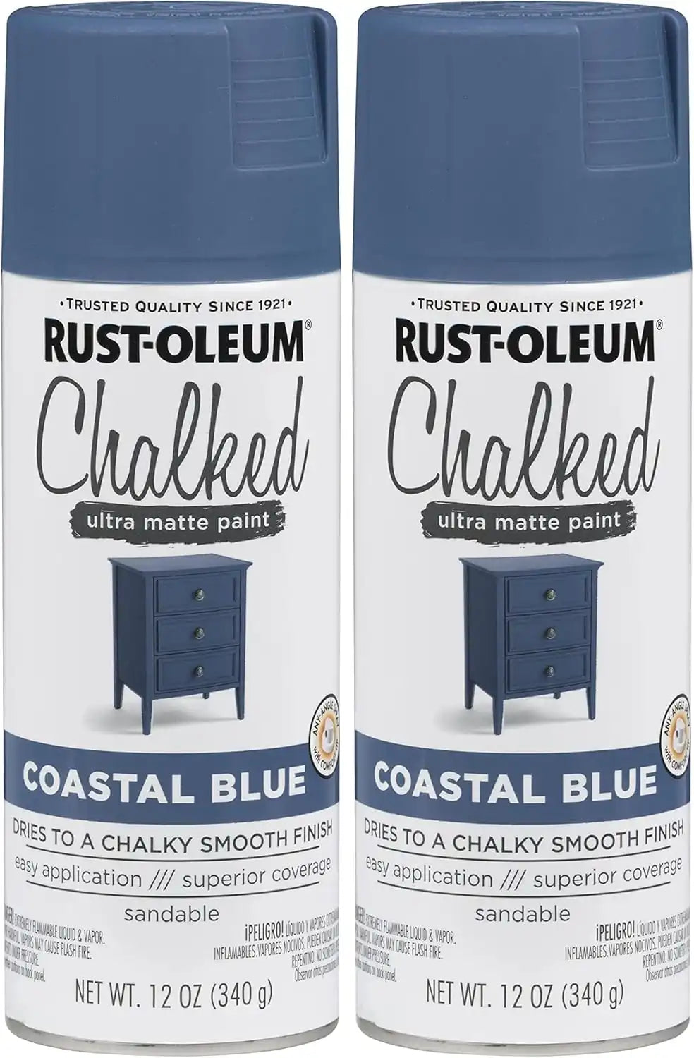 Rust-Oleum 302598 Series Chalked Ultra Matte Spray Paint, 12 Ounce (Pack of 2), Coastal Blue
