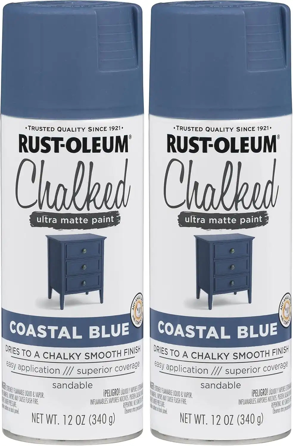 Rust-Oleum 302598 Series Chalked Ultra Matte Spray Paint, 12 Ounce (Pack of 2), Coastal Blue