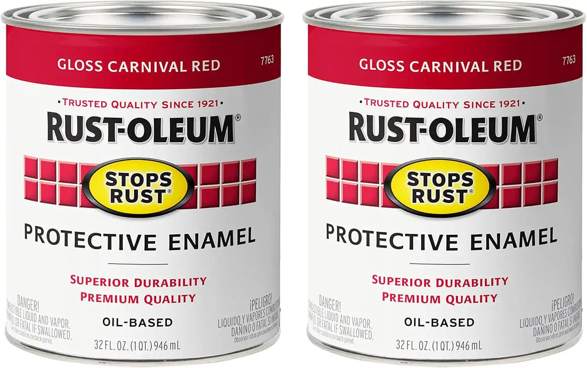 Rust-Oleum 7763502-2PK Stops Rust Brush On Paint, Quart, Gloss Carnival Red, (Pack of 2)