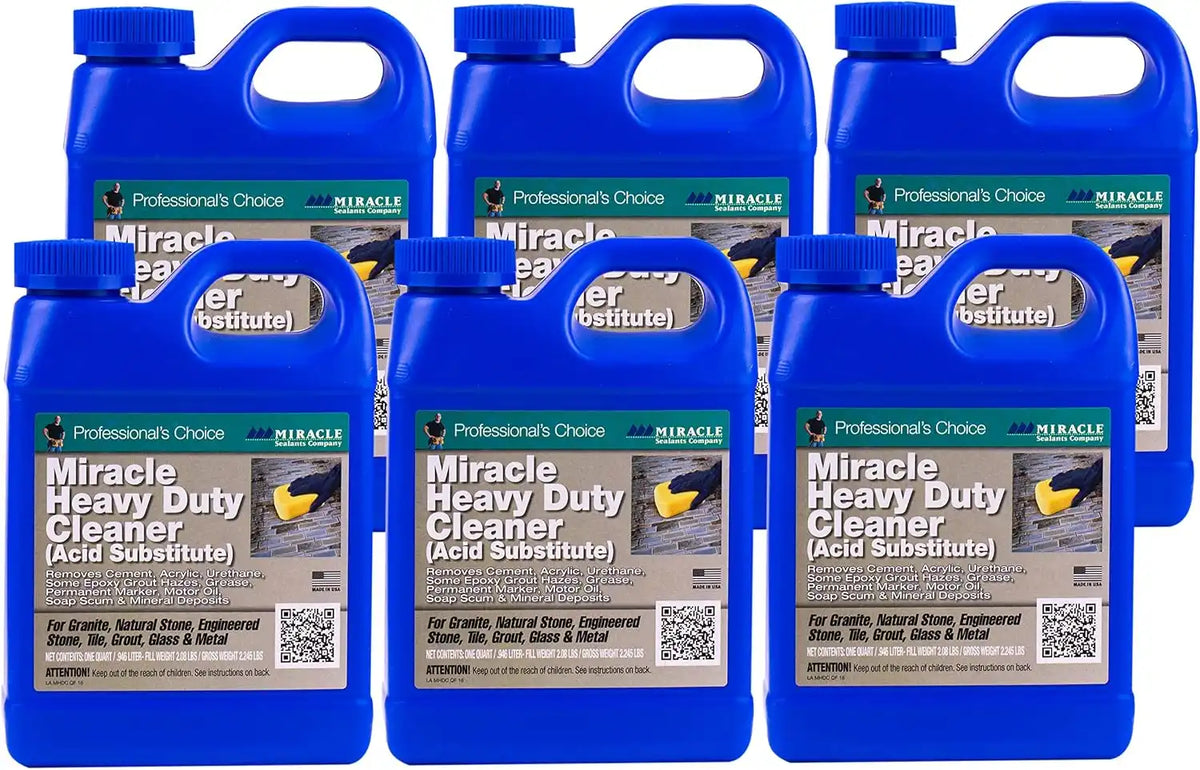 Miracle Sealants Heavy-Duty Acidic Cleaner for Tile & Stone, Grout Haze, Rust Stain & Efflorescence Remover, Quart, 6 Pack