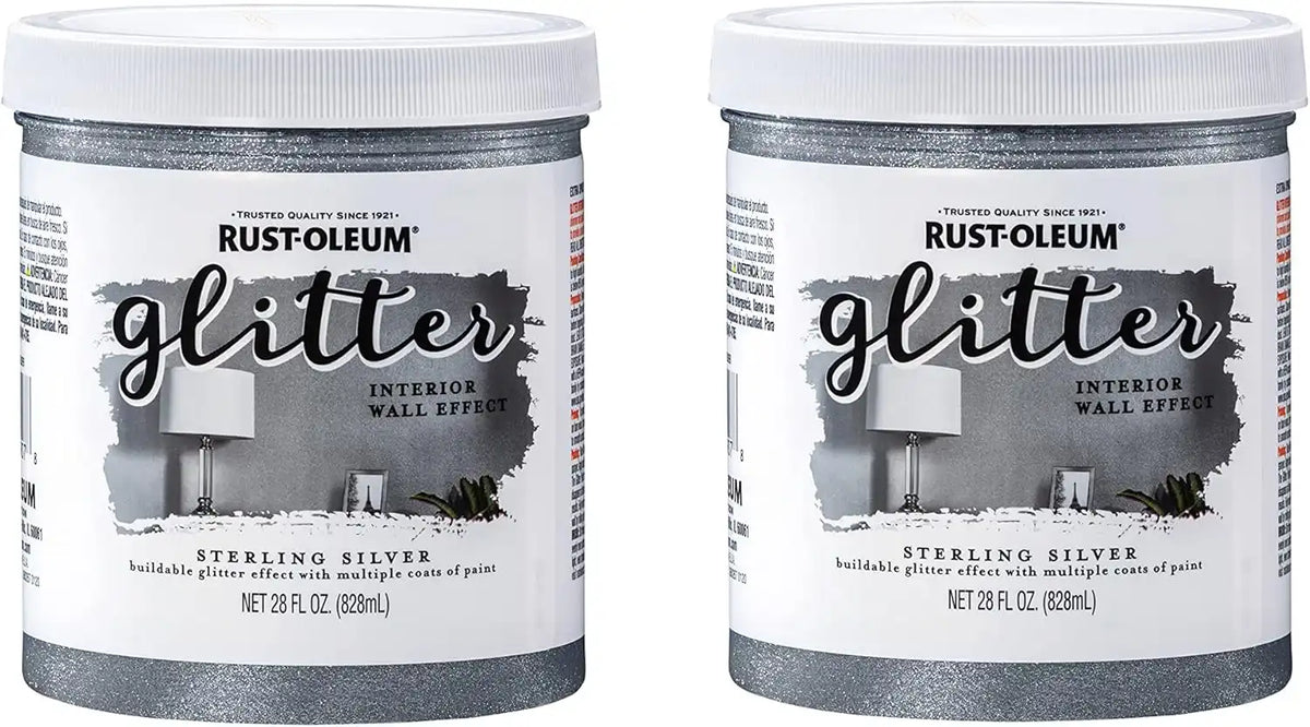 Rust-Oleum 360219-2PK Glitter Interior Wall Paint, 28 oz, Sterling Silver, 2 Pack