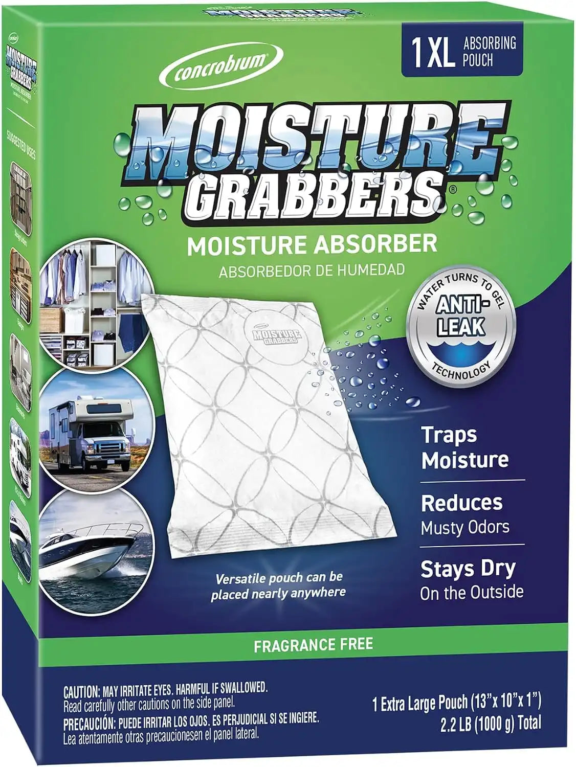 Concrobium Moisture Grabbers XL, 35.3 oz, Moisture Absorber Pouch for Closets, Basements and Bathrooms, Helps Reduce Dampness and Musty Odors, Large Capacity Design