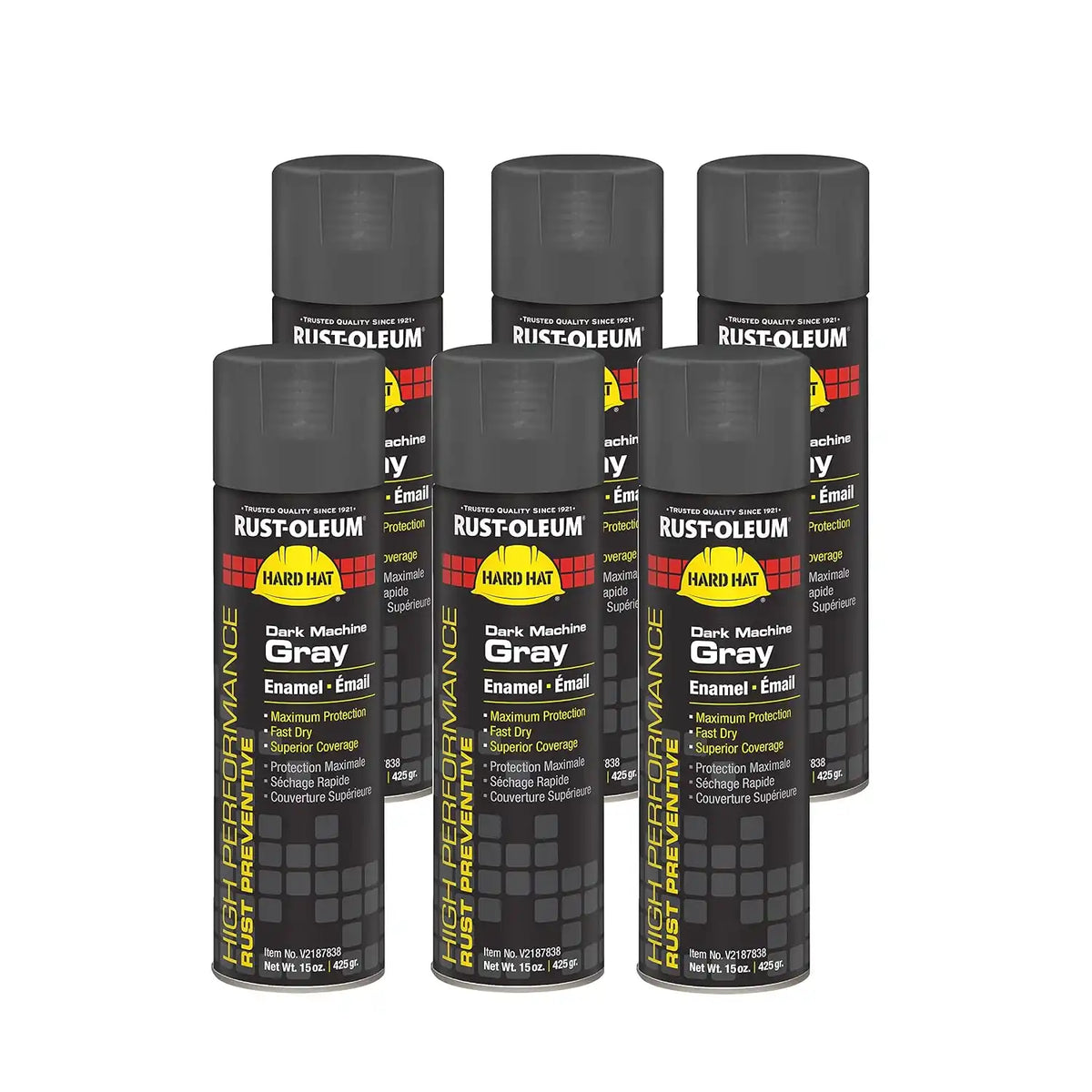 Rust-Oleum V2187838 High Performance V2100 System Rust Preventive Enamel Spray Paint, 20 fl. oz. Container, 15 oz. Fill, Dark Machine Gray, 6-Pack