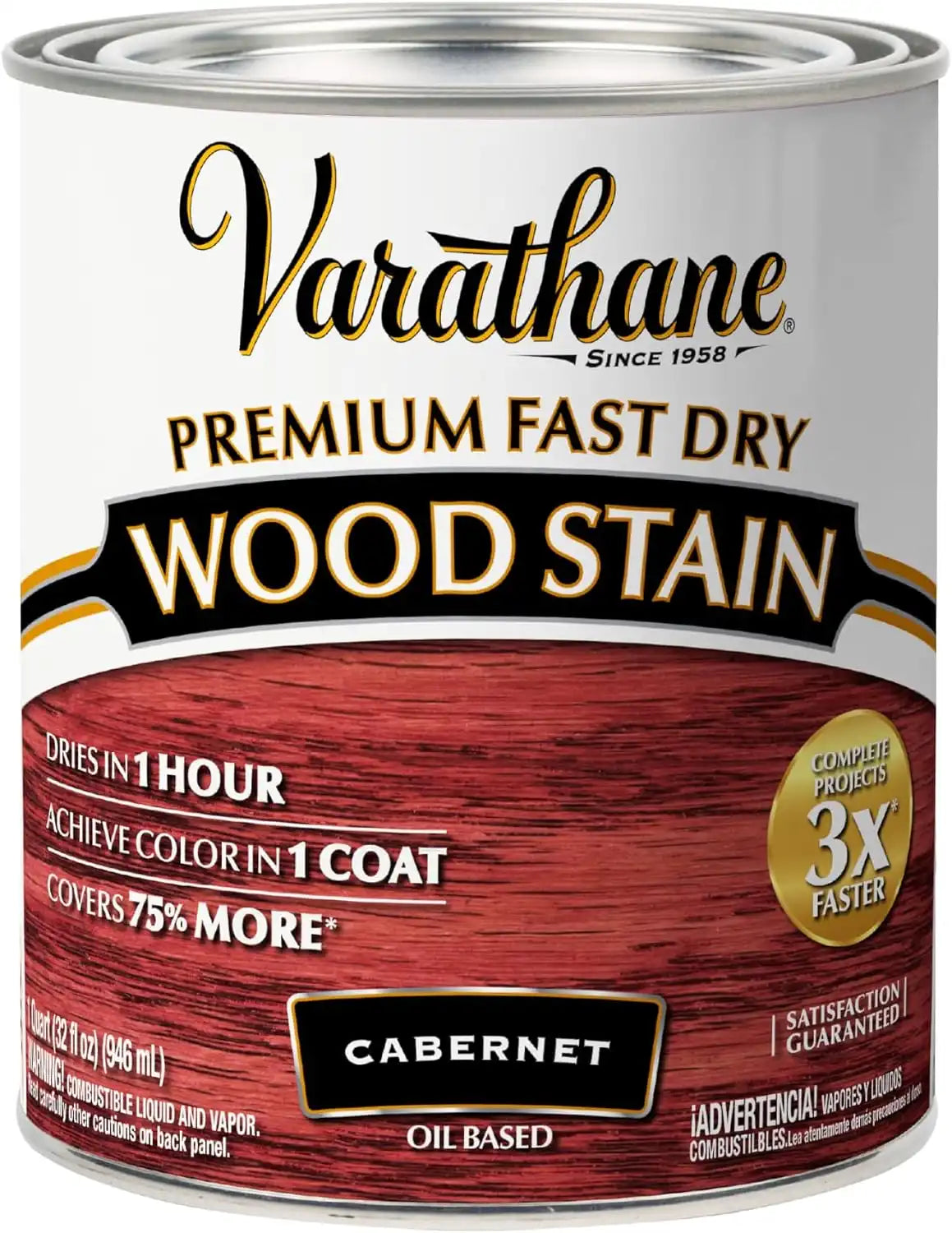 Varathane Premium Fast Dry Wood Stain | 1 Hour Dry Time | 1 Coat Color | Interior Wood Stain | Furniture, Cabinets, Doors, Trim | Quart | Cabernet