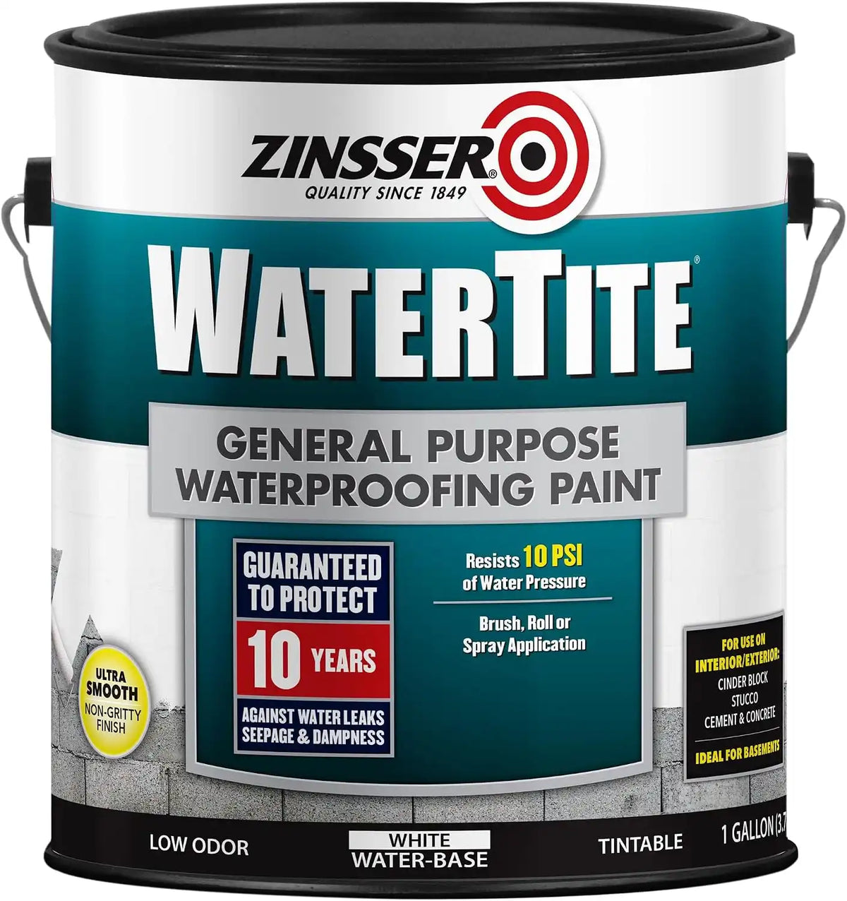 Zinsser 369381 WaterTite General Purpose Waterproofing Paint, Gallon, White