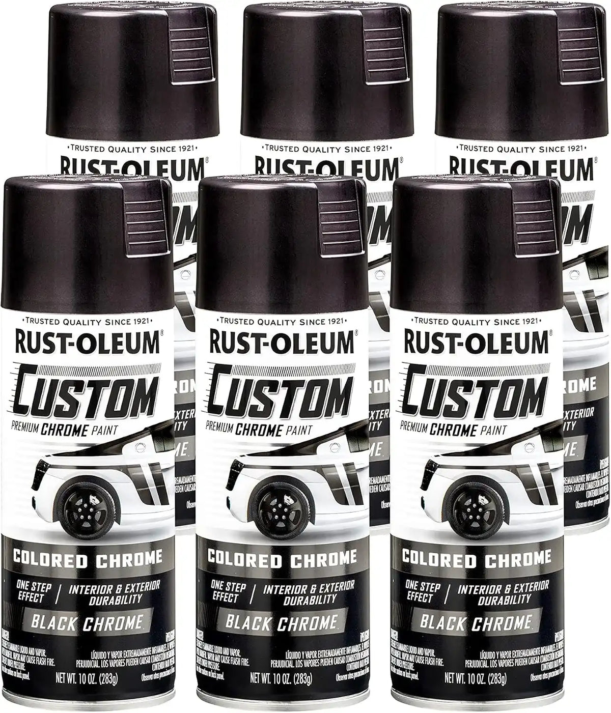 Rust-Oleum 343346-6PK Automotive Custom Chrome Spray Paint, 10 oz, Black, (Pack of 6)
